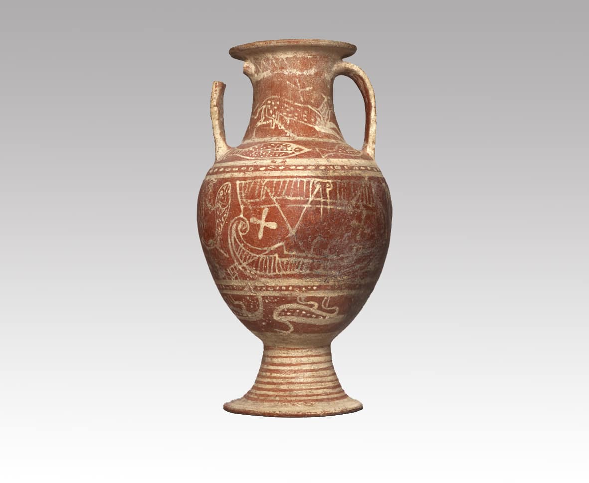Etruskische Amphore mit einem Schiff und einer Sirene im Museo Archeologico di Milano