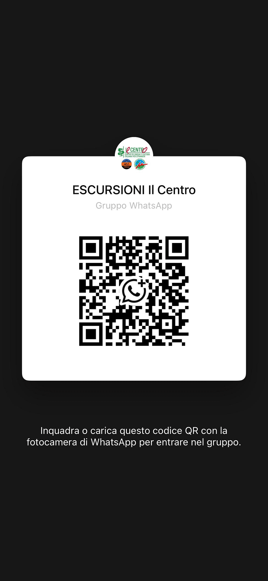 QR Code gruppo WhatsApp escursione Il Centro